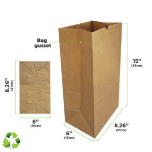 KRAFT PAPER BROWN BAGS # 20 (8.26" + 6" + 15") - 81GR - BOX/200 - BIOULTRAPAPER