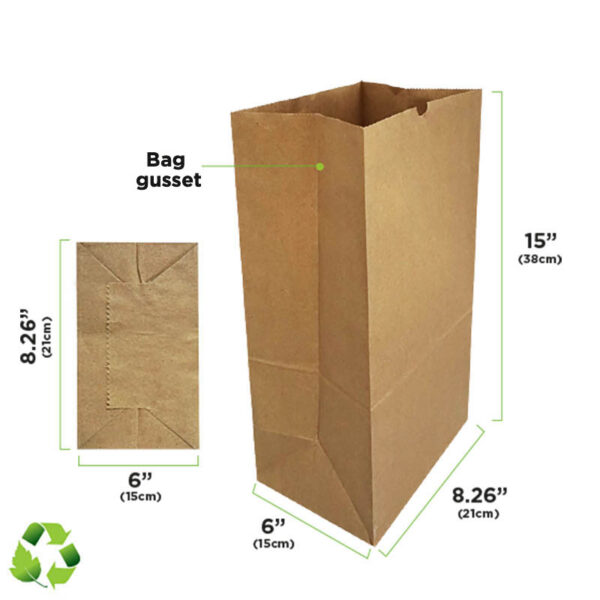KRAFT PAPER BROWN BAGS # 20 (8.26" + 6" + 15") - 81GR - BOX/200 - BIOULTRAPAPER