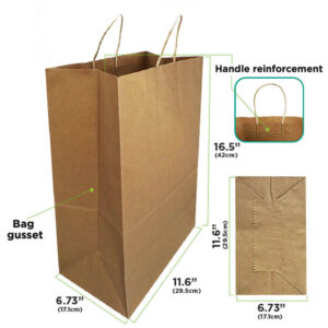 KRAFT PAPER BROWN BAGS # XL PROMO (11.6" + 6.73" + 16.5") - 93GR - PACK/75 - BIOULTRAPAPER