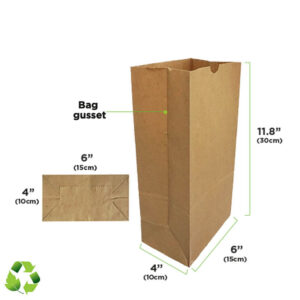 KRAFT PAPER BROWN BAGS # 8 (6" + 4" + 11.8") - 65GR - B/500 - BIOULTRAPAPER
