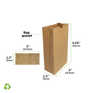 KRAFT PAPER BROWN BAGS # 3 (5" + 2.3" + 8.66") - 65GR - B/1500 - BIOULTRAPAPER